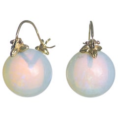 Gabrielle Sanchez Round White Colorful Etheopian Opal 18k Flyer Earrings