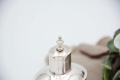 Smooth silver bottle with a knob on the removable lid