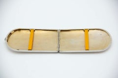 Etui à cigarettes en argent lisse de forme semi-ovale