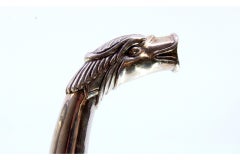 Smooth silver coffee pot with friezes, chestnut handle and acorn knob