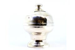 Smooth silver piggy bank with removable base and knob on top