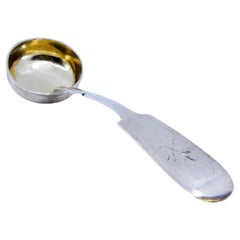 Smooth silver soup ladle in Russian style with extended handle