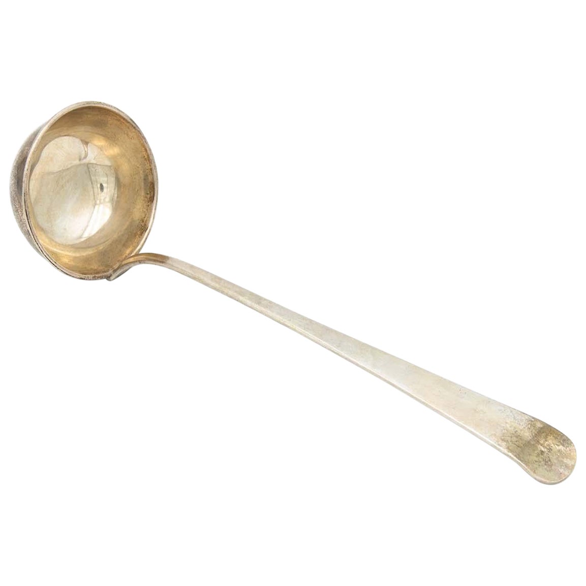 Smooth silver soup ladle with a trim on the shell