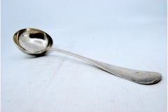 Smooth silver soup ladle with coat of arms on the handle