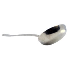 Smooth silver soup ladle with relief on the handle