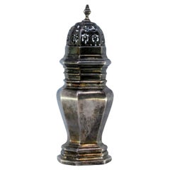 Smooth silver sprinkler with octagonal shape and friezes around the edges