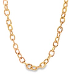 Smooth & Twisted Link Necklace 14K Yellow Gold Herco