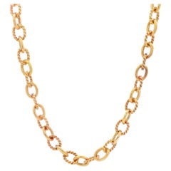 Smooth & Twisted Link Necklace 14K Yellow Gold Herco
