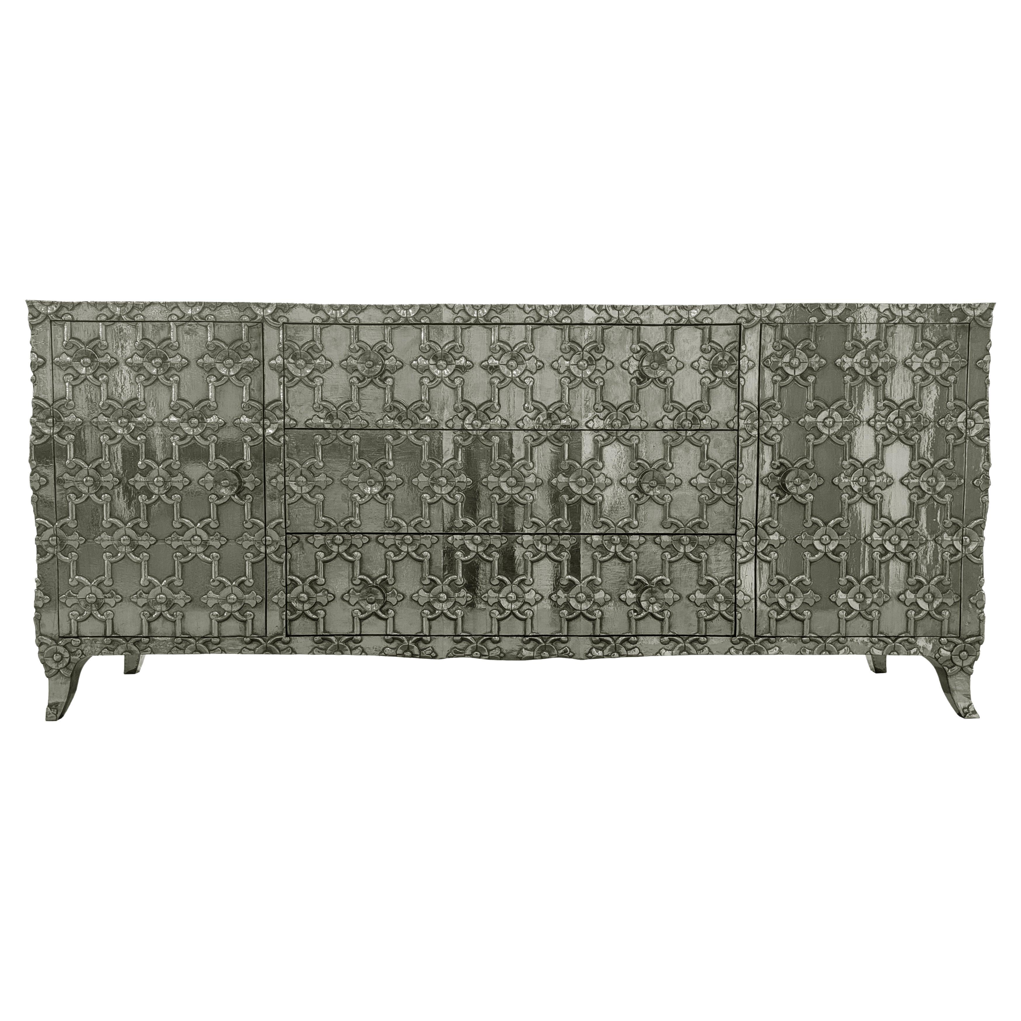 Smooth White Bronze Fleur de Lis Credenza – Carved, Paul Mathieu