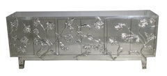 Smooth White Bronze Floral Credenza – Hollywood Regency Metal Clad Cabinet