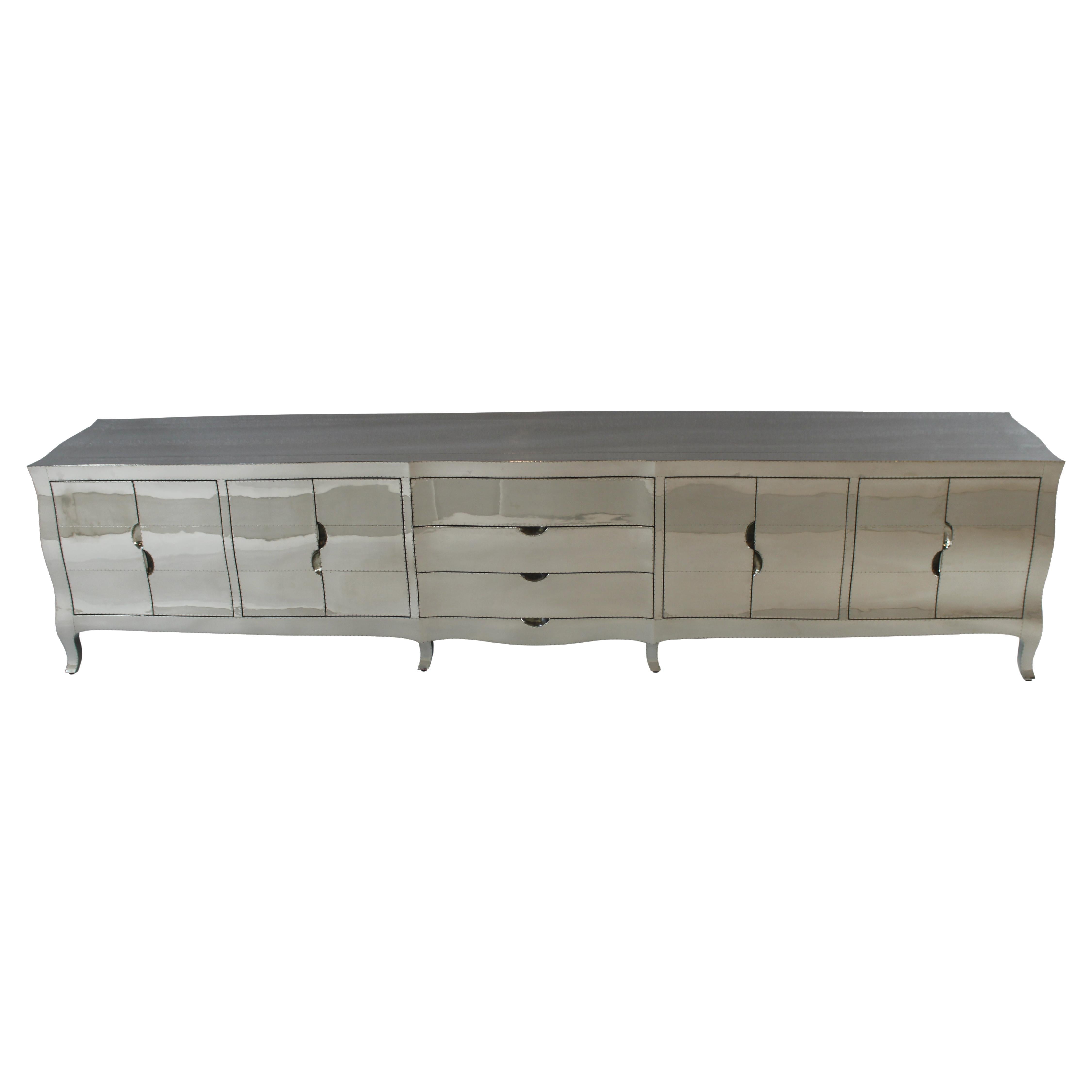 Smooth White Bronze Long Buffet, 120" – Louise Cabriole Leg Credenza, Handmade