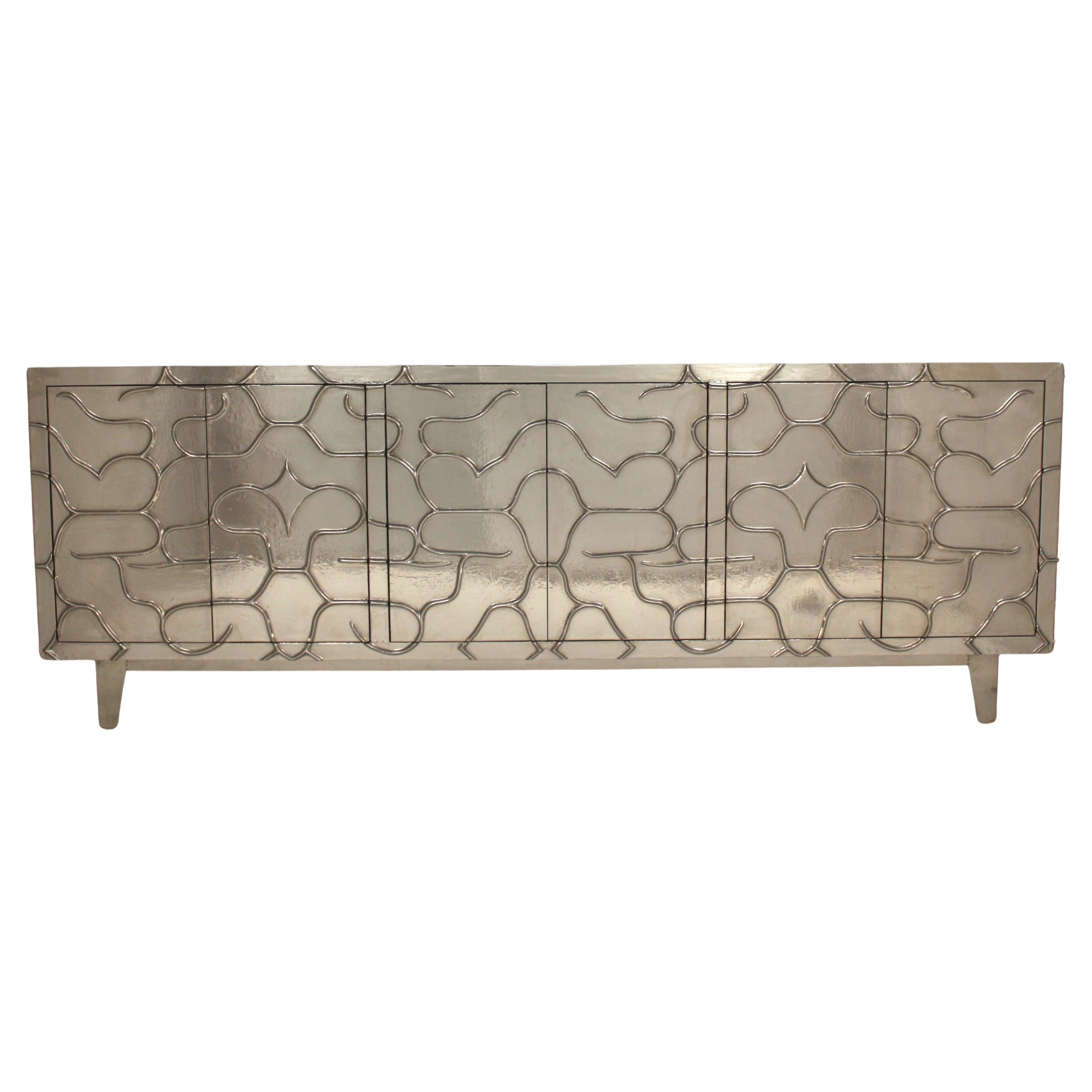 Smooth White Bronze Mystique Credenza – Hand-Sculpted Sideboard