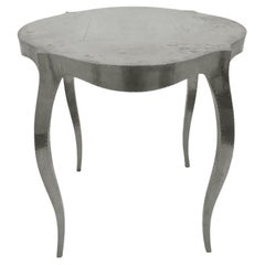 Smooth White Bronze Round Side Table – Louise Cabriole Leg, Paul Mathieu