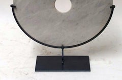 Smooth White/Grey Marble Disc Sculpture, China, Contemporary