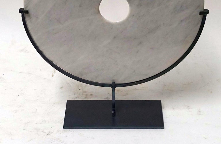 Smooth White/Grey Marble Disc Sculpture, China, Contemporary at 1stDibs