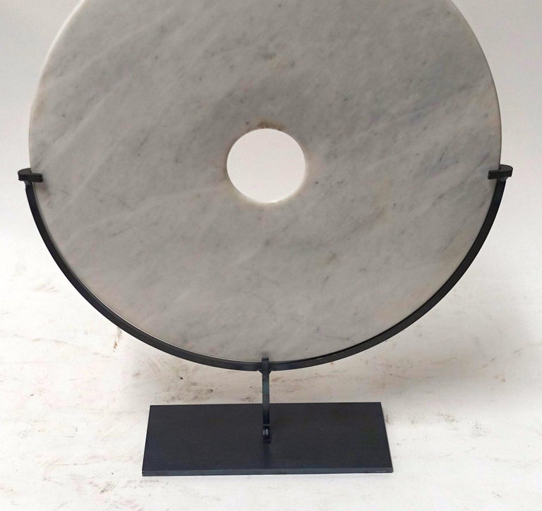 Smooth White/Grey Marble Disc Sculpture, China, Contemporary at 1stDibs