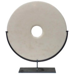 Smooth White Marble Disc Sculpture, China, Contemporary