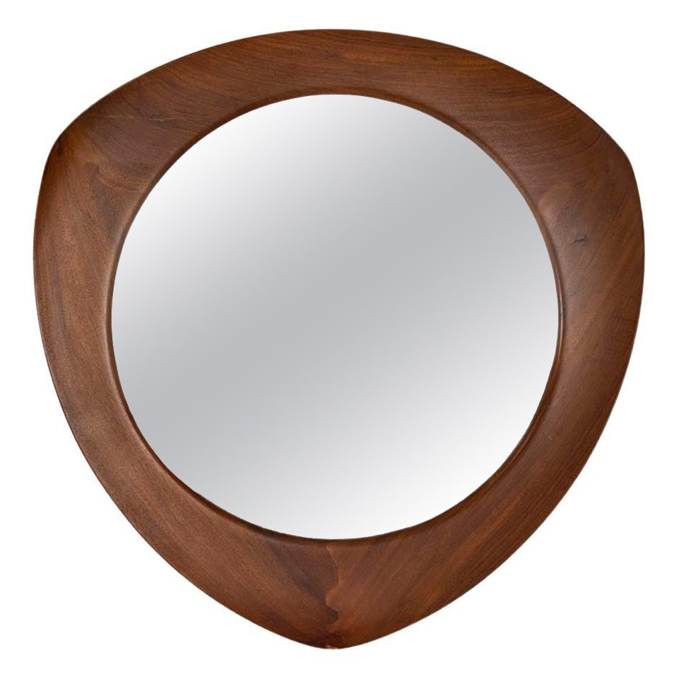 Smoothly Shaped Triangular Teak Mirror by Campo e Graffi, Italy 1960s