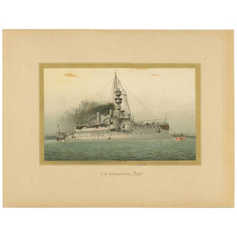 SMS Ägir: German Coastal Defense Ship – 1903 Chromolithograph
