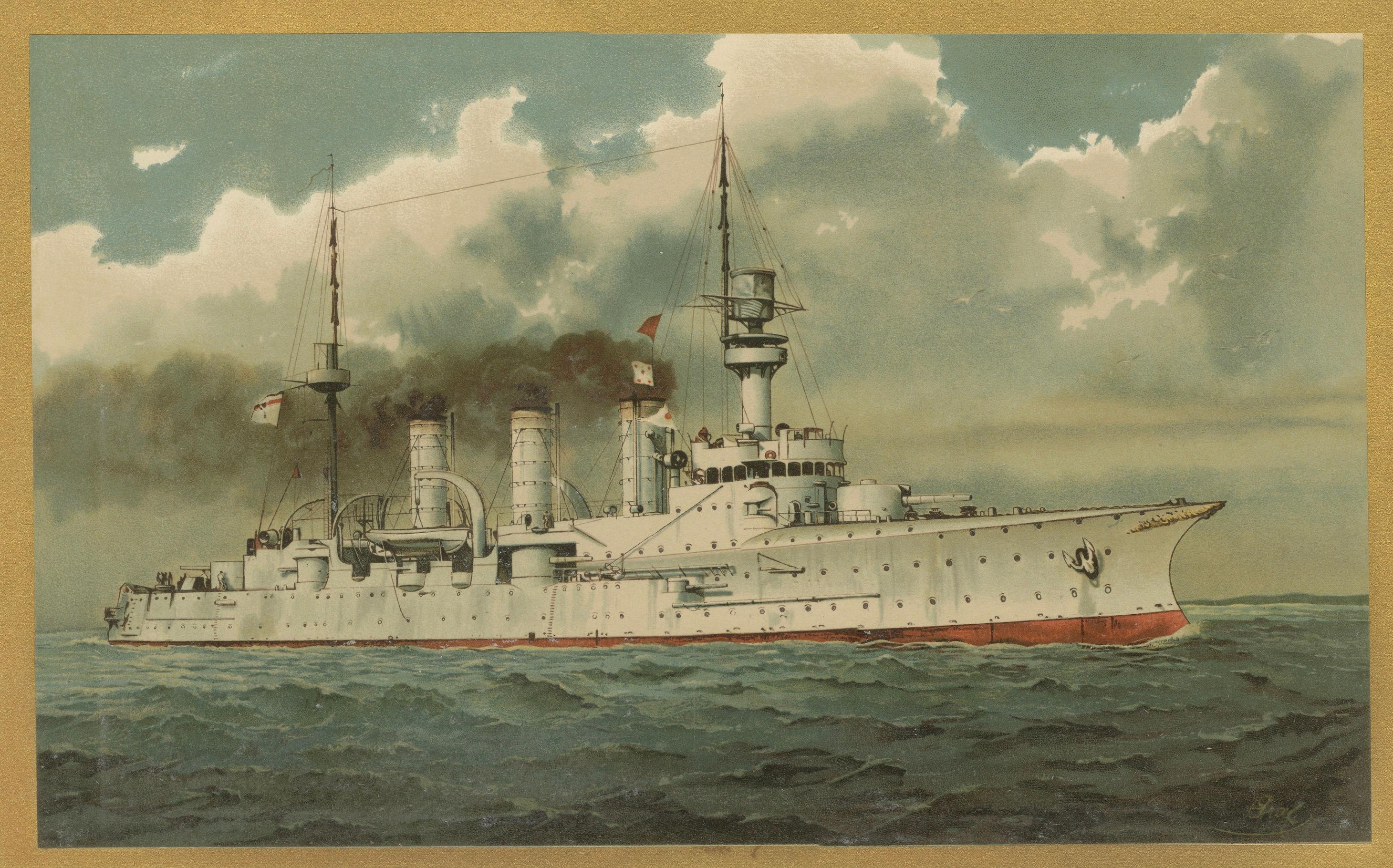 SMS Hansa: El Crucero Protegido Pionero de Alemania - 1903 Cromolitografía en Bueno estado para la venta en Langweer, NL