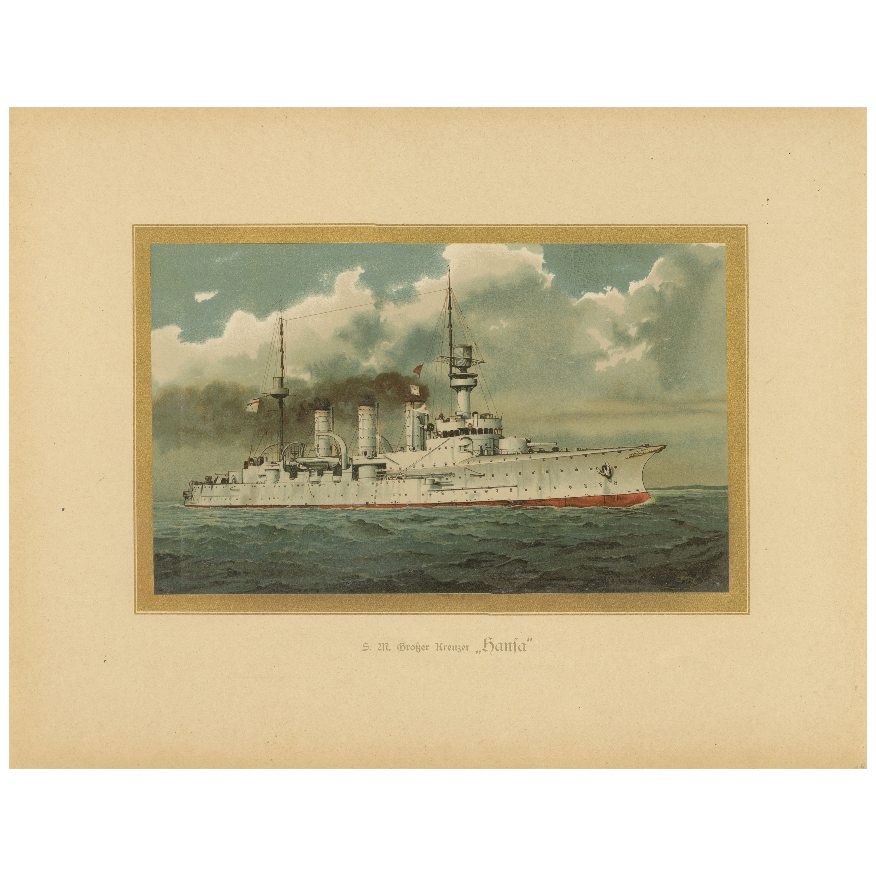 SMS Hansa: Deutschlands Pionier unter den geschützten Kreuzern - Chromolithographie von 1903