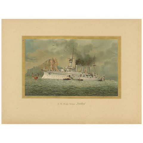 SMS Hertha: German Protected Cruiser in the Far East – 1903 Chromolithograph