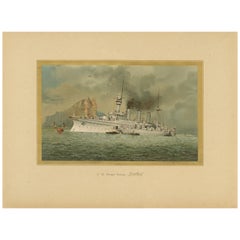 SMS Hertha: German Protected Cruiser in the Far East – 1903 Chromolithograph