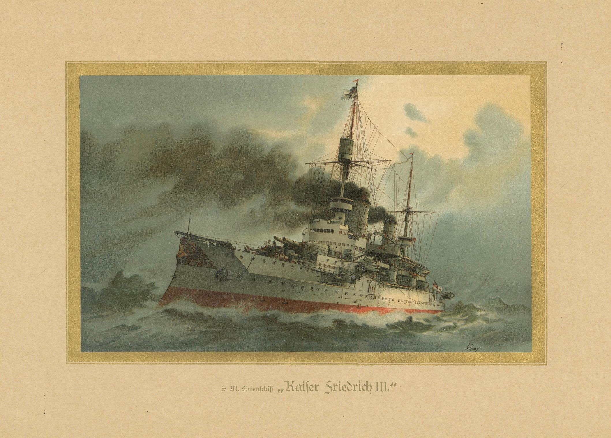 SMS Kaiser Friedrich III: Deutsches Schlachtschiff im Sturm - 1903 (Papier)