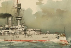 SMS Kaiser Wilhelm II: German Flagship Battleship in Chromolithograph by H. Graf