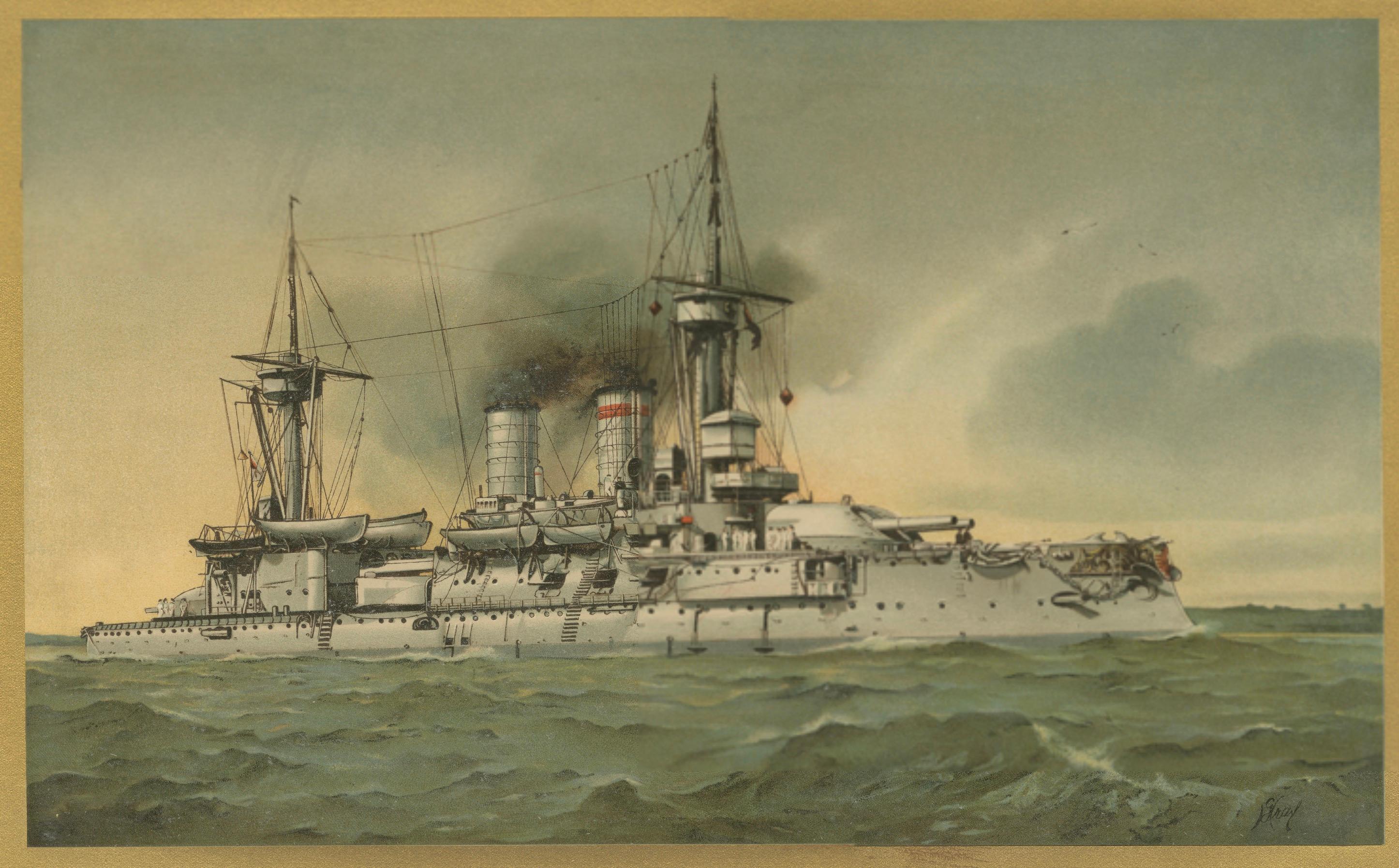 SMS Kurfürst Friedrich Wilhelm: Deutsches Vor-Dreadnought-Schlachtschiff - 1903 (Frühes 20. Jahrhundert) im Angebot