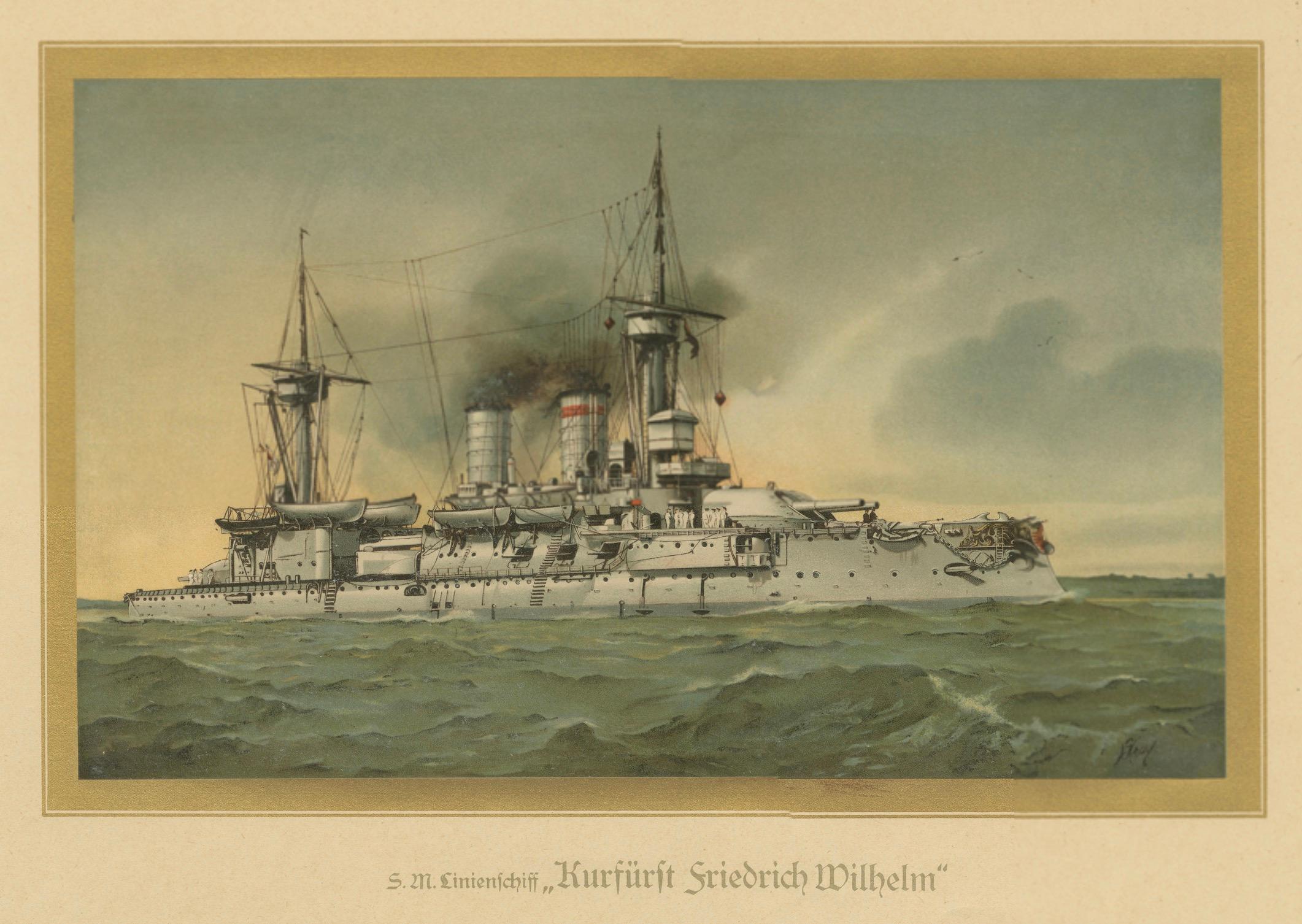 SMS Kurfürst Friedrich Wilhelm: Deutsches Vor-Dreadnought-Schlachtschiff - 1903 (Papier) im Angebot