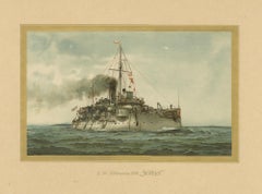 SMS Siegfried: Chromolithograph of a German Coastal Defense Ship from the 1890s