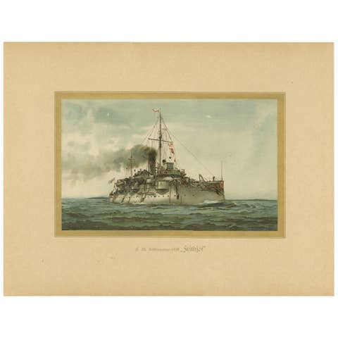 SMS Siegfried: Chromolithograph of a German Coastal Defense Ship from the 1890s