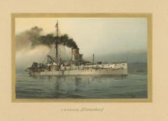 SMS Württemberg: German Coastal Defense Ship in Chromolithograph by Hugo Graf