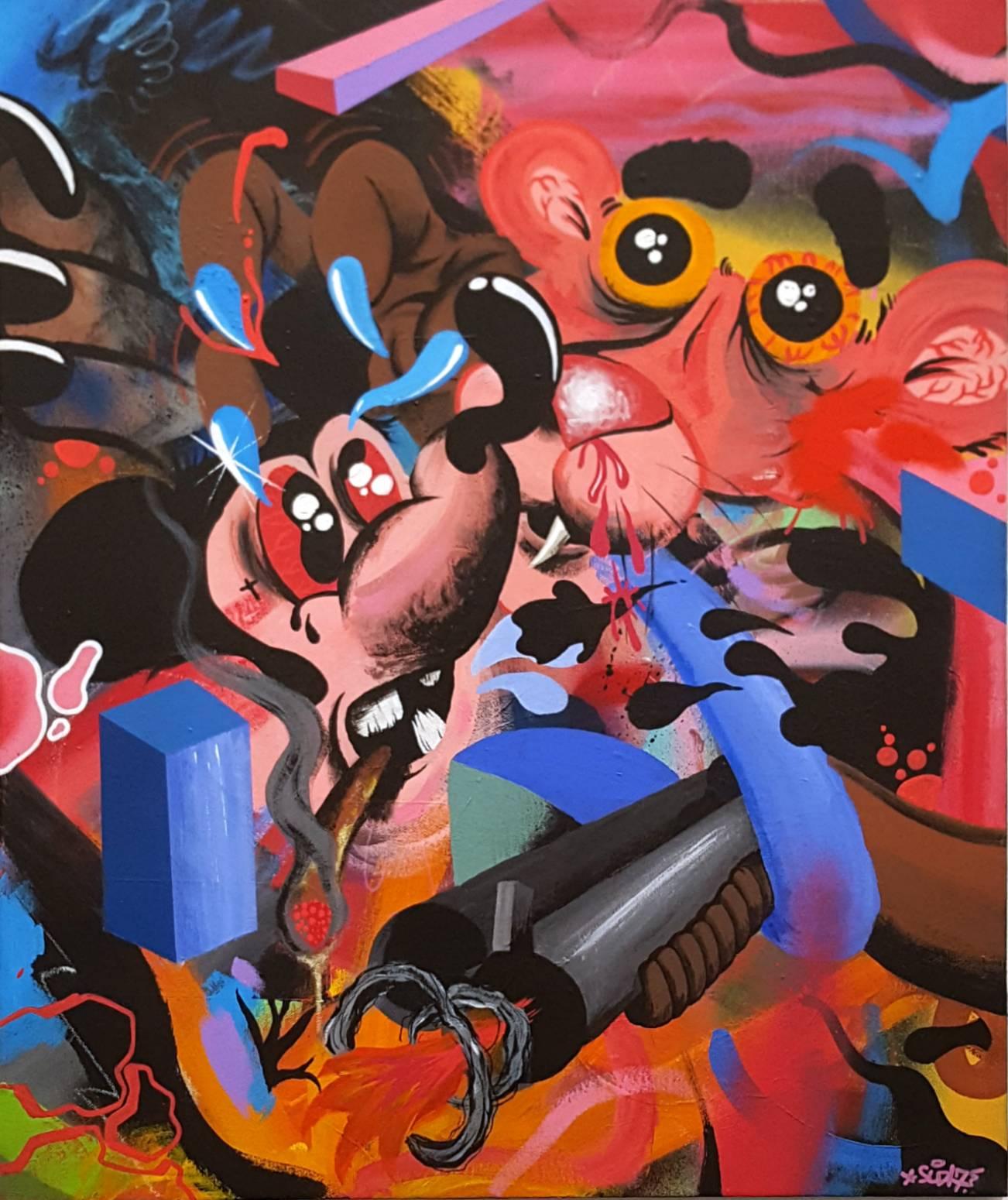 Smurfo Udirty Figurative Painting - Battle of the Toons