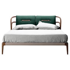 Smusso Solid Wood Bed, Walnut in Hand-Made Natural Grey Finish, Contemporary