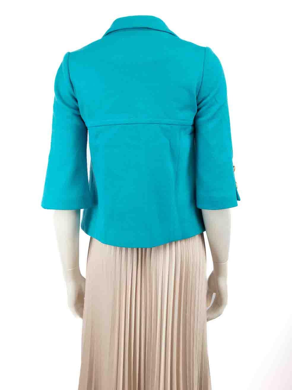 Bleu Smythe Blue - Blazer à manches midi en laine avec poches, taille S en vente