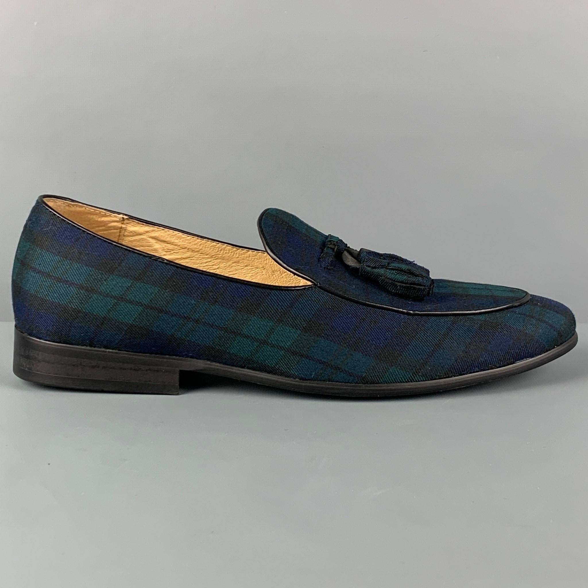 SMYTHE and DIGBY Size 10 Blue Green Blackwatch Plaid Canvas Loafers For  Sale at 1stDibs