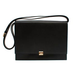 Smythson Black Leather Messenger Bag