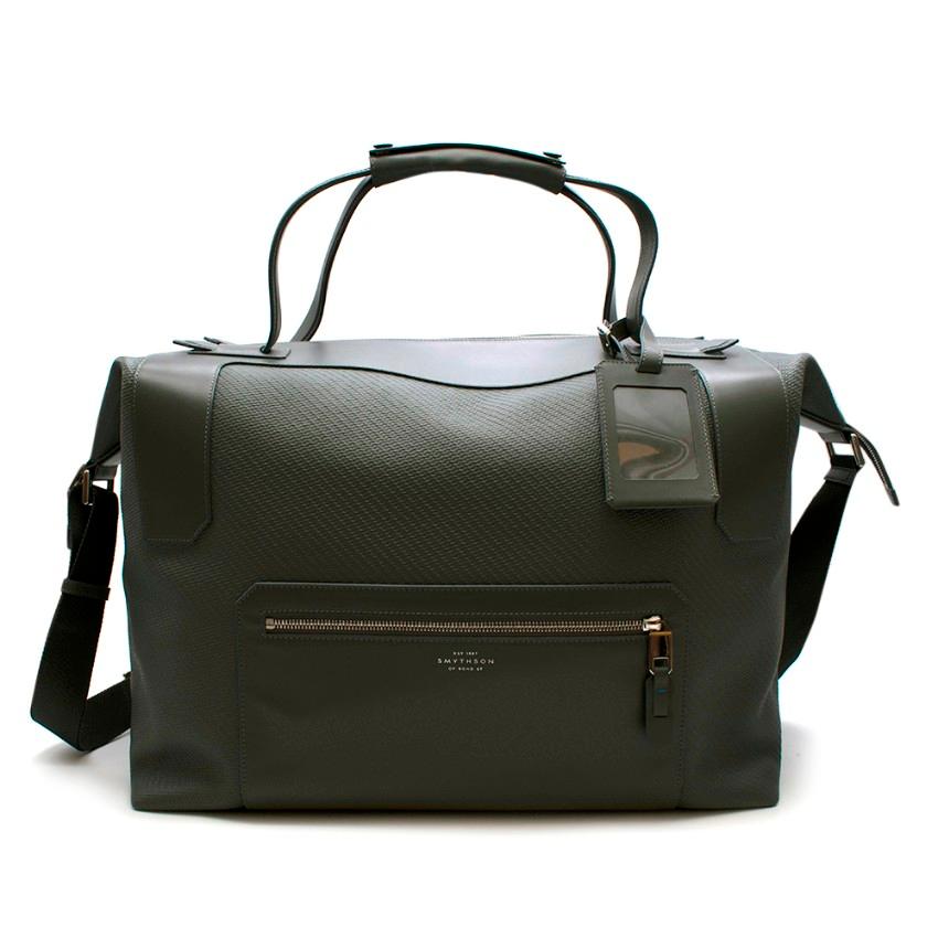 Smythson Blue-Grey Leather Weekend Travel Bag For Sale 2