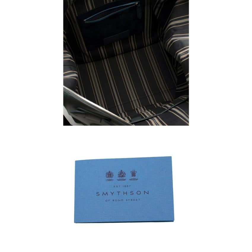 Smythson Blue-Grey Leather Weekend Travel Bag For Sale 1
