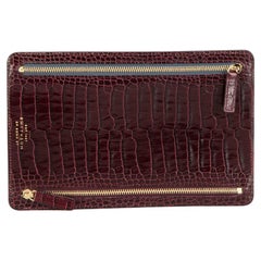 Used Smythson Burgundy Leather Embossed Zip Pouch