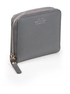 Smythson Grey Leather Zip Wallet