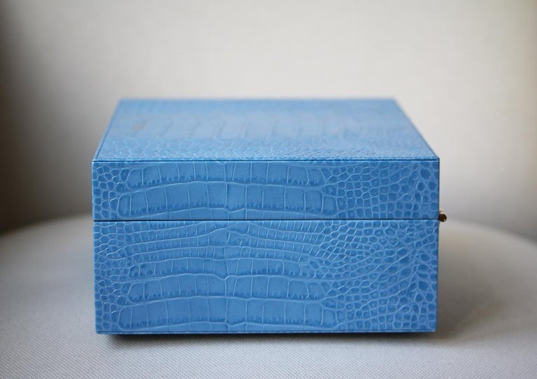 Smythson Rectangular Leather Trinket Tray - Blue
