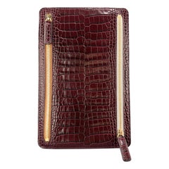 SMYTHSON OF BOND ST. Alligator Embossed Burgundy Leather Zip Currency Wallet