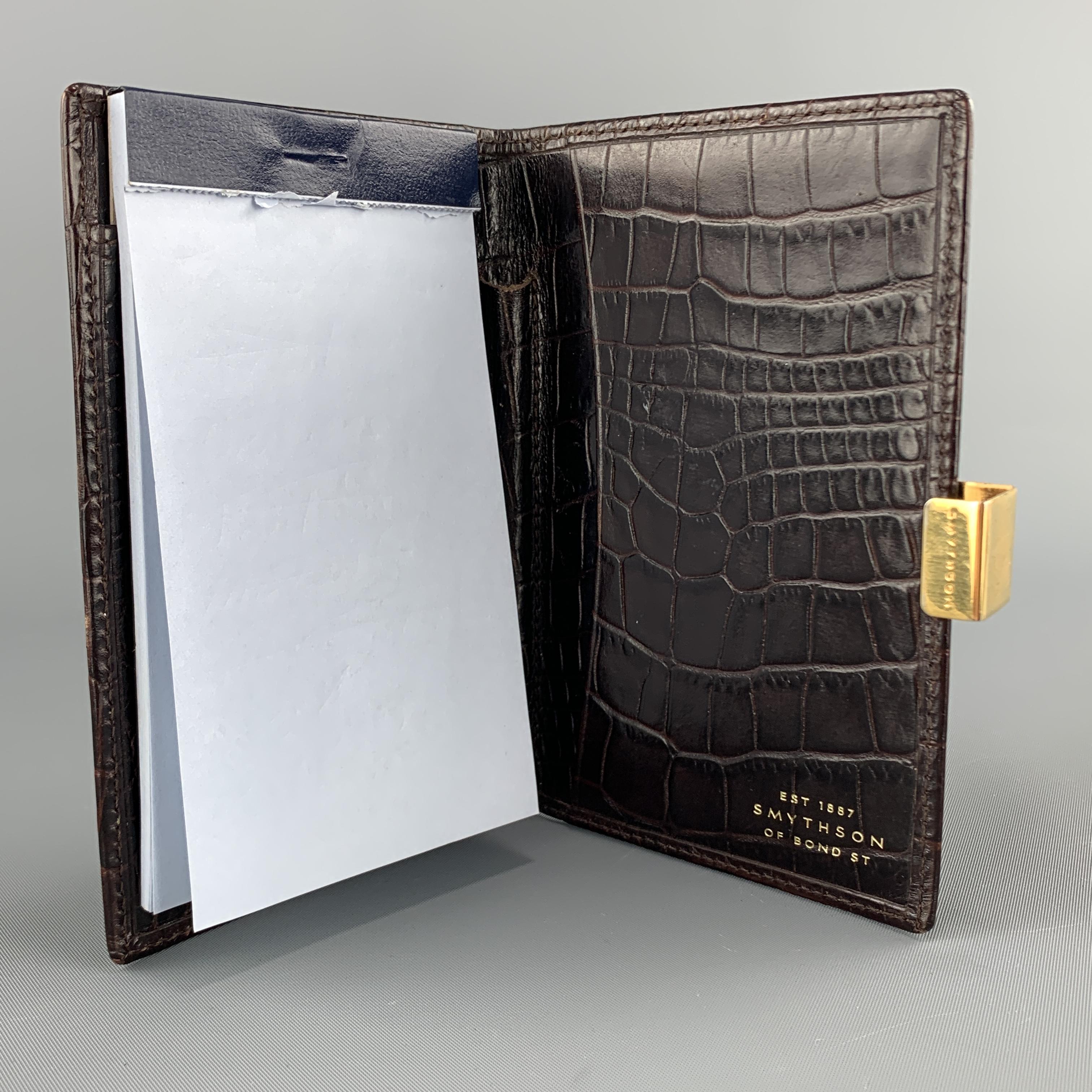 Black SMYTHSON OF BOND ST. Embossed Dark Brown Alligator Embossed Leather Notepad