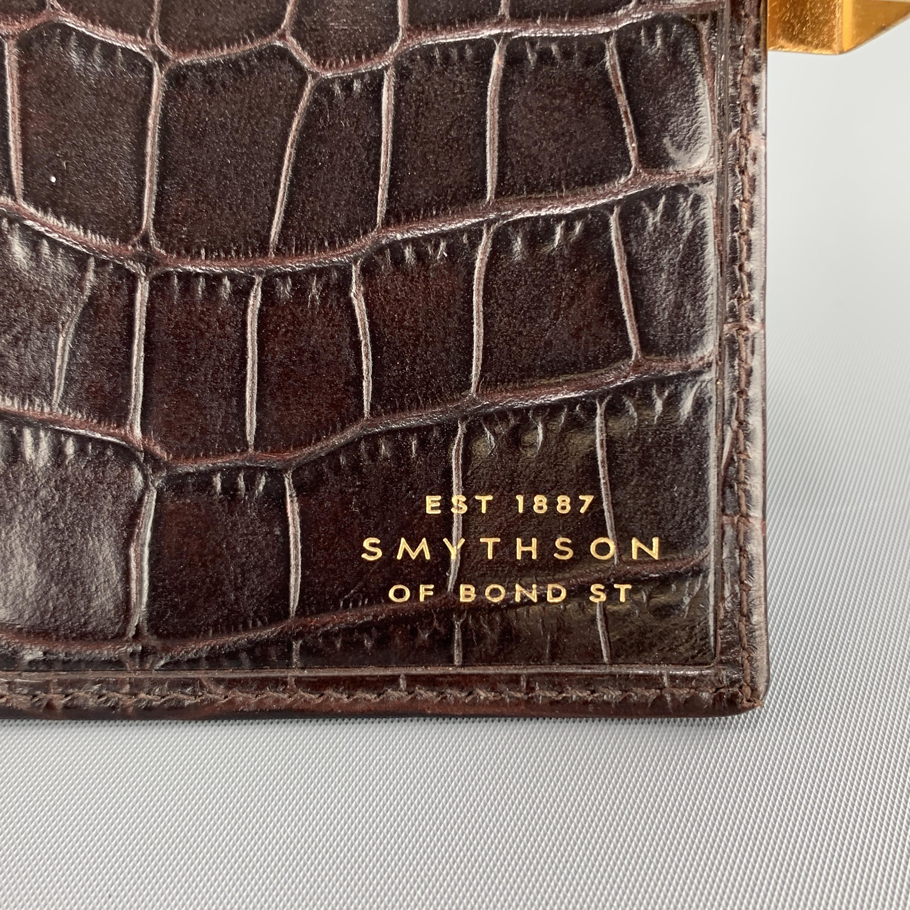 SMYTHSON OF BOND ST. Embossed Dark Brown Alligator Embossed Leather Notepad In Good Condition In San Francisco, CA