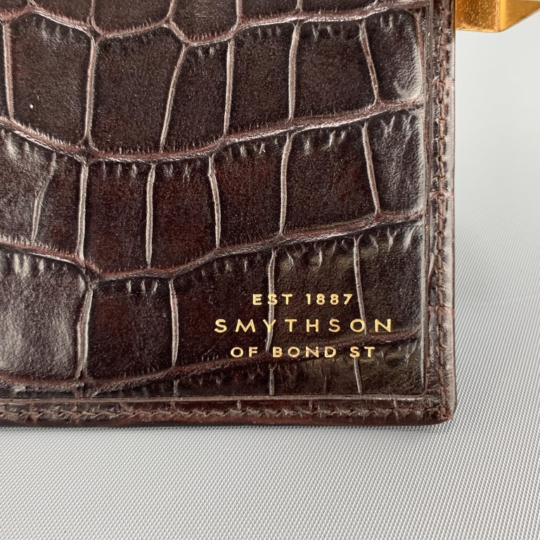 SMYTHSON OF BOND ST. Embossed Dark Brown Alligator Embossed Leather ...