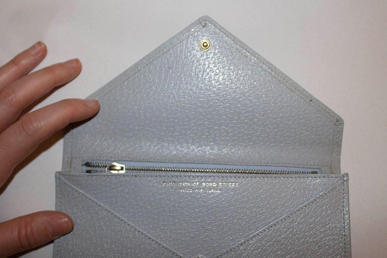 Smythson Pale Blue Leather Enveloppe Style Purse with box For Sale at