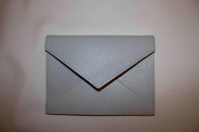 Smythson Pale Blue Leather Enveloppe Style Purse with box For Sale at